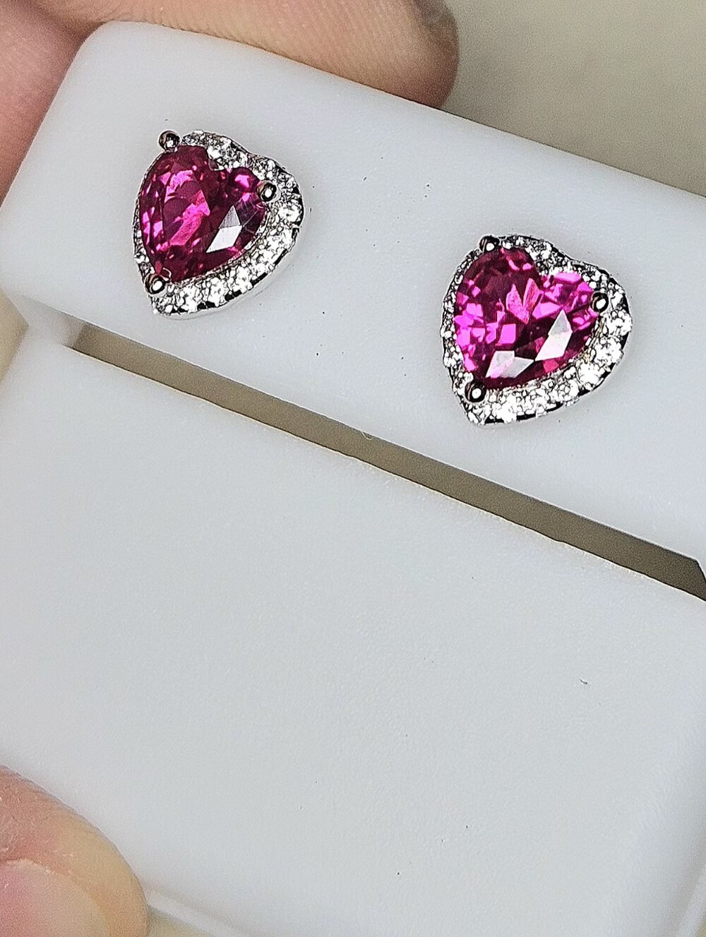 Heart-Shaped Ruby Halo Stud Earrings 925 Sterling Silver - Women Jewelry